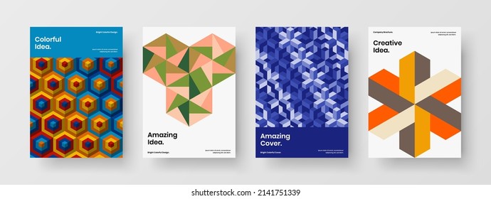 Amazing mosaic hexagons company cover illustration set. Clean banner A4 vector design layout collection.