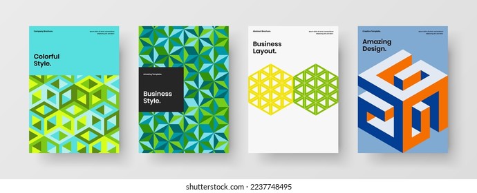 Amazing mosaic hexagons corporate brochure layout set. Creative flyer vector design template collection.