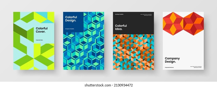 Amazing mosaic hexagons cover concept set. Modern brochure A4 vector design layout collection.