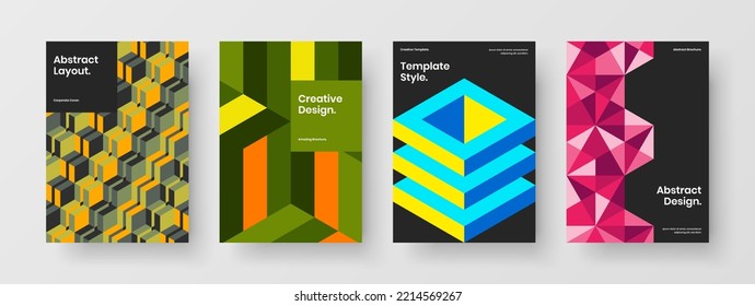 Amazing mosaic hexagons front page illustration bundle. Simple catalog cover design vector template collection.