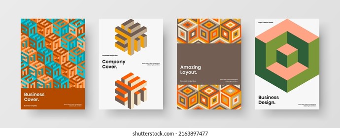 Increíble paquete de plantillas de presentación de hexágonos de mosaico. Composición del concepto de diseño de vectores de folleto abstracto.