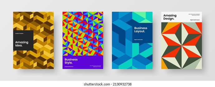 Amazing mosaic pattern annual report template bundle. Isolated banner A4 vector design layout set.