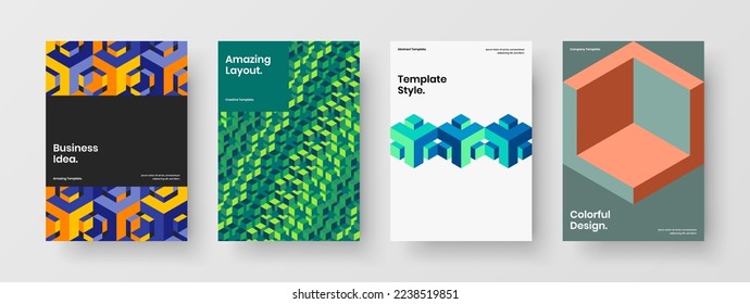 Amazing mosaic pattern brochure illustration set. Isolated handbill A4 design vector concept composition.