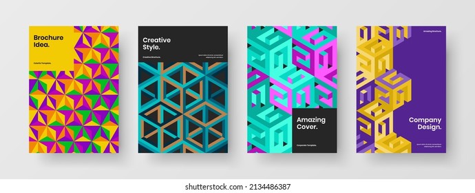 Amazing mosaic pattern company identity layout collection. Abstract magazine cover A4 design vector concept composition.