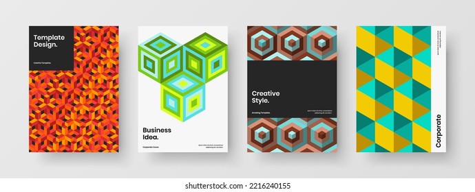 Amazing mosaic pattern corporate brochure template set. Trendy cover A4 design vector illustration composition.