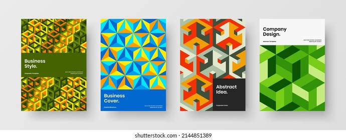 Amazing mosaic shapes front page illustration set. Original company cover vector design layout collection.