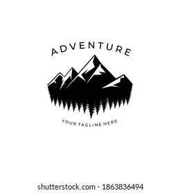 amazing mountain logo vector illustration design , reflection pine tree sign symbol