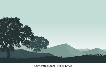 Amazing mountain panorama from the outskirts of the city when the sun rises in the morning. Vector illustration