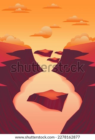 Amazing Mountain View With Lake Vector Illustration
