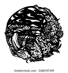 Amazing mushrooms clipart, amazing driping mushrooms group. Black and white mushrooms vector illustration. Flat icon fungi Isolated on white background