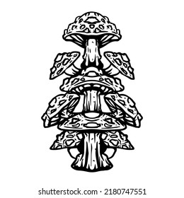 Amazing mushrooms clipart, amazing driping mushrooms group. Black and white mushrooms vector illustration. Flat icon fungi Isolated on white background