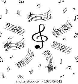 Amazing musical seamless pattern on a white background. You can apply for fabric, wallpaper, posters.