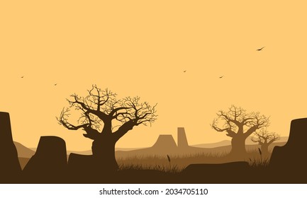 Amazing natural scenery in the afternoon from the edge of the city. Vector illustration of a city