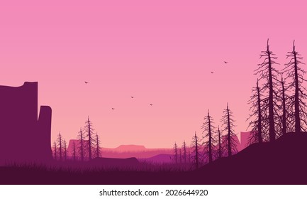 Amazing the natural scenery from the edge of the city at sunset in the afternoon. Vector illustration of a city