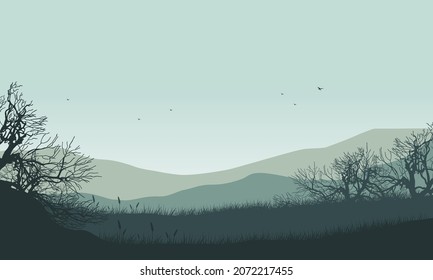 Amazing the natural scenery from the edge of the city at sunrise in the morning. Vector illustration of a city