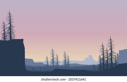 Amazing natural scenery from the outskirts of the city at sunrise in the morning. Vector illustration of a city