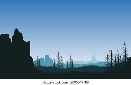Amazing the natural scenery from the suburb on a sunny morning. Vector illustration of a city