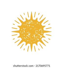 Amazing natural yellow hand drawn abstract sun with sharp thorn shining beams sparkle grunge texture vector illustration. Beautiful summer sunny symbol of heat desert day outdoor climate weather