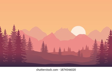 Amazing nature scenery at sunset. City vector