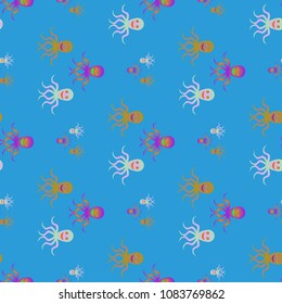 Amazing new animal multicolor childish sea octopus background seamless.