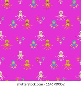 Amazing new animal multicolor childish sea octopus background seamless.