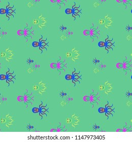 Amazing new animal multicolor childish sea octopus background seamless.