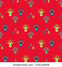 Amazing new animal multicolor childish sea octopus background seamless.