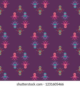 Amazing new animal multicolor childish sea octopus background seamless.