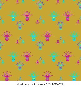 Amazing new animal multicolor childish sea octopus background seamless.