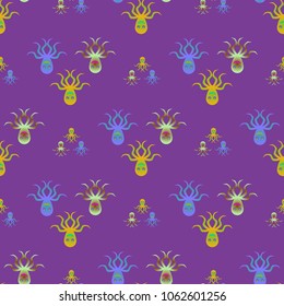 Amazing new animal multicolored childish sea octopus background seamless.