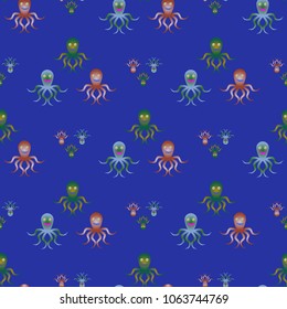 Amazing new animal multicolored childish sea octopus background seamless.