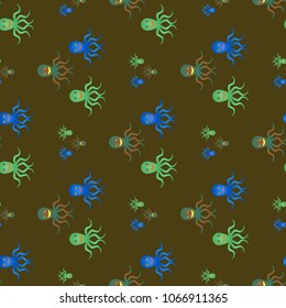 Amazing new animal multicolored childish sea octopus background seamless.