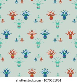 Amazing new animal multicolored childish sea octopus background seamless.