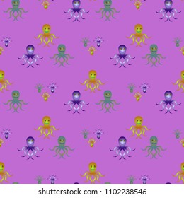 Amazing new animal multicolored childish sea octopus background seamless.