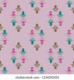 Amazing new animal multicolored childish sea octopus background seamless.