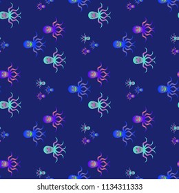 Amazing new animal multicolored childish sea octopus background seamless.