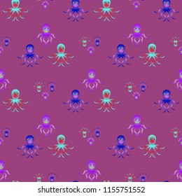 Amazing new animal multicolored childish sea octopus background seamless.