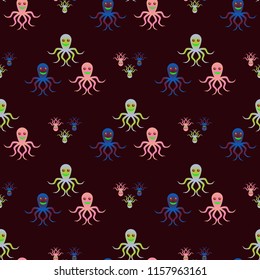 Amazing new animal multicolored childish sea octopus background seamless.