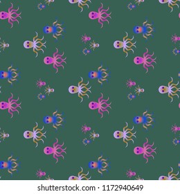 Amazing new animal multicolored childish sea octopus background seamless.