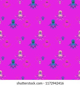 Amazing new animal multicolored childish sea octopus background seamless.