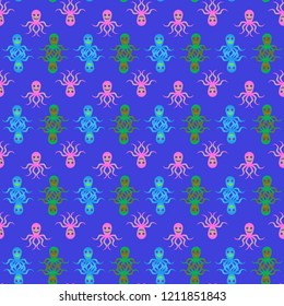 Amazing new animal multicolored childish sea octopus background seamless.