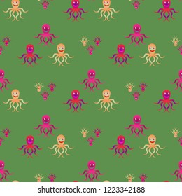 Amazing new animal multicolored childish sea octopus background seamless.
