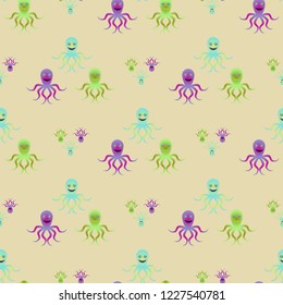 Amazing new animal multicolored childish sea octopus background seamless.