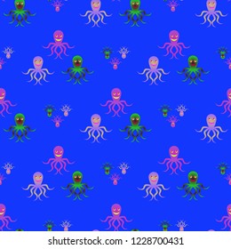 Amazing new animal multicolored childish sea octopus background seamless.