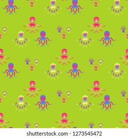 Amazing new animal multicolored childish sea octopus background seamless.