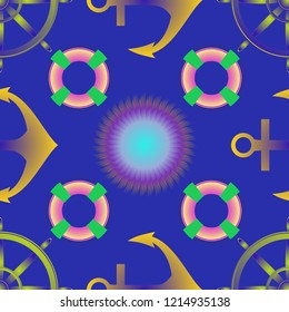 Amazing new multicolor sea charming magical anchor background sun seamless.