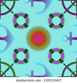 Amazing new multicolor sea glamorous magic anchor background sun seamless.