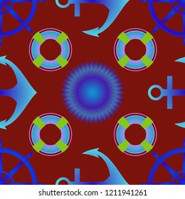 Amazing new multicolor sea glamorous magical anchor background sun seamless.