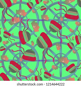 Amazing new multicolor sea hat sailor with ribbon background seamless.