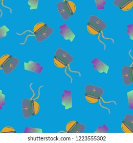 Amazing new multicolor sea hat seaman with tape background seamless.